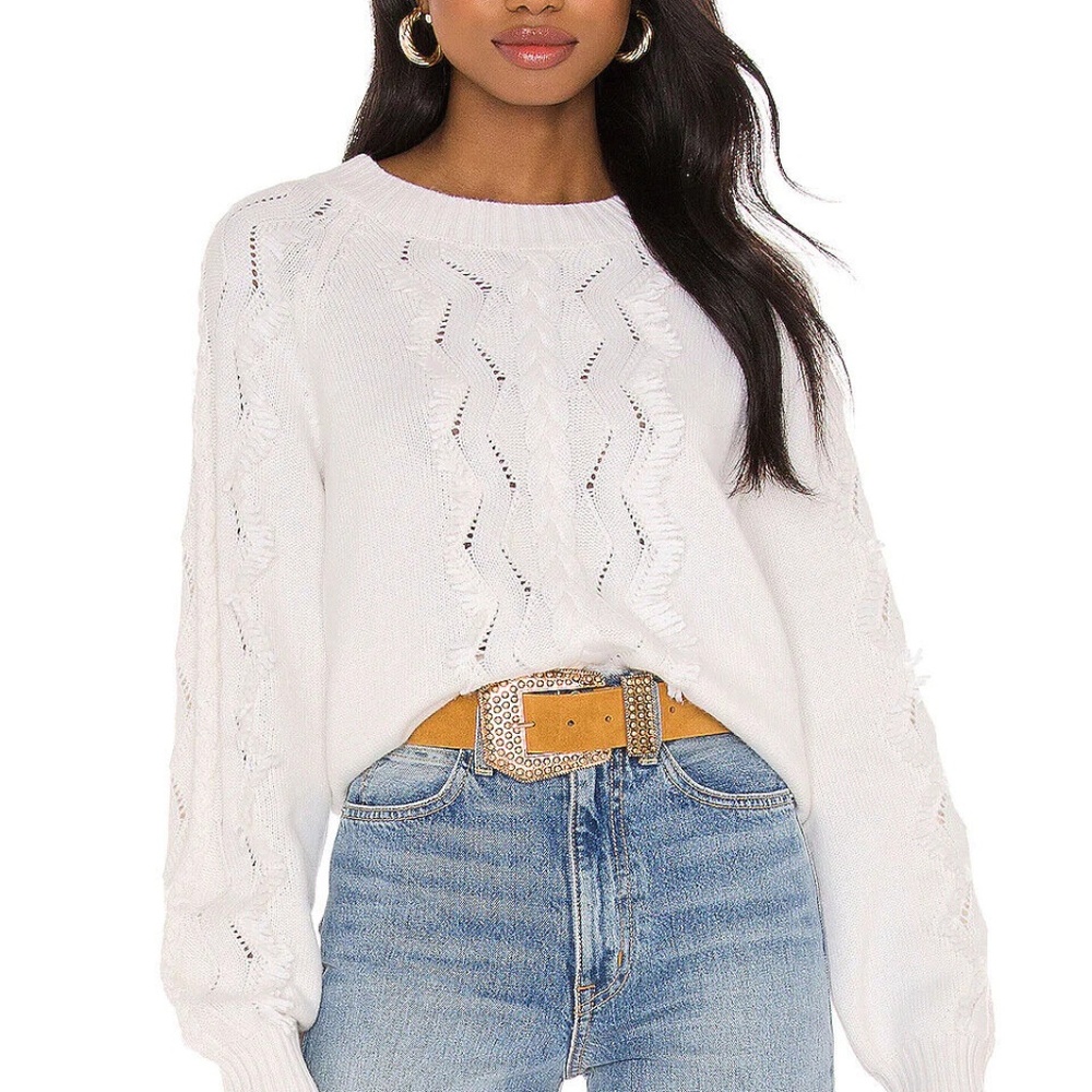 Rails Size L Ivory Long Sleeve FRANCIS Cable Knit Sweater Wool Cashmere Blend